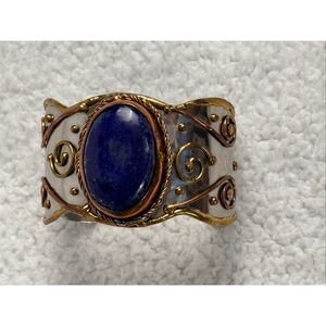 Mixed Metal Lapis Lazuli Cuff Bracelet